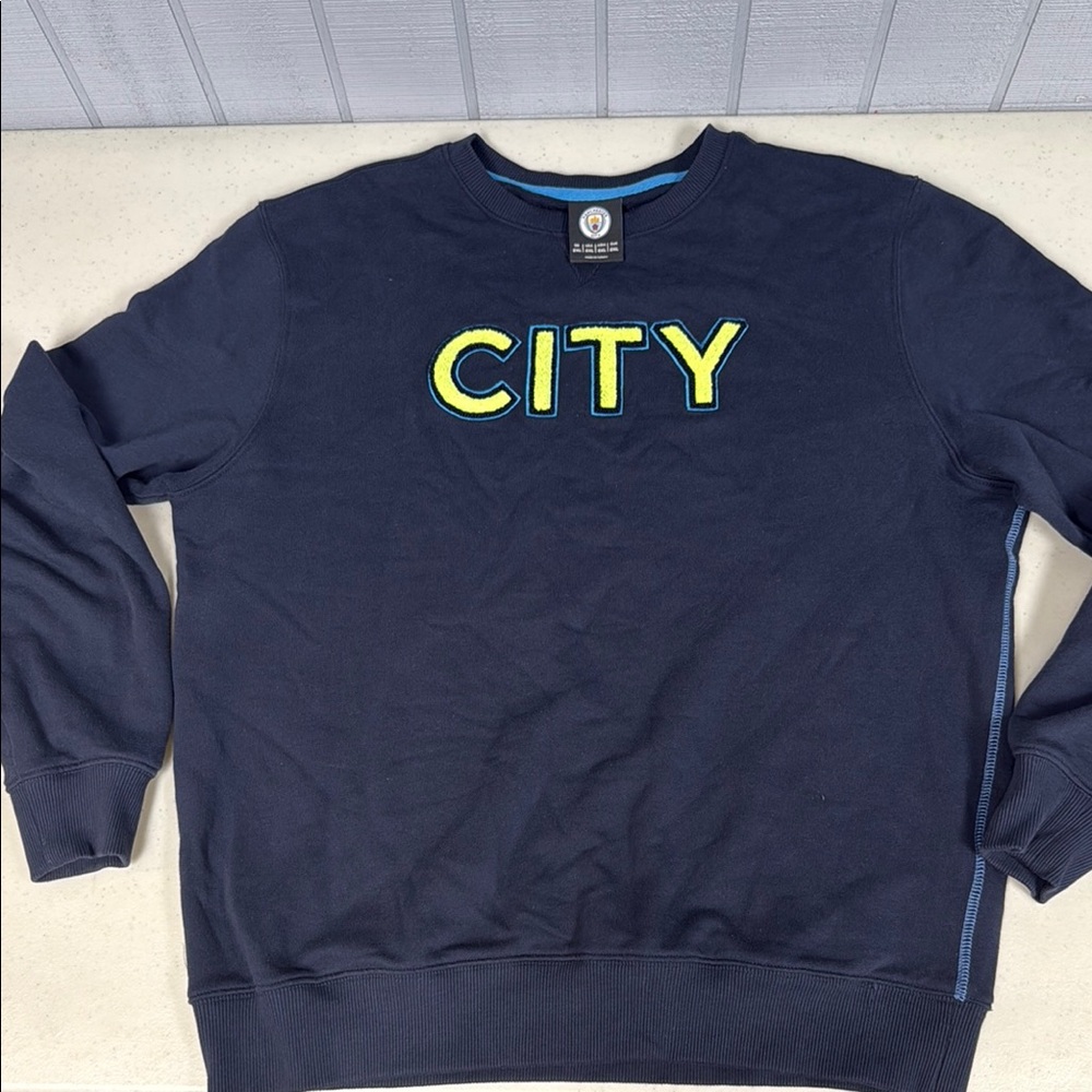 Blue Crewneck Sweater with Bold CITY Print